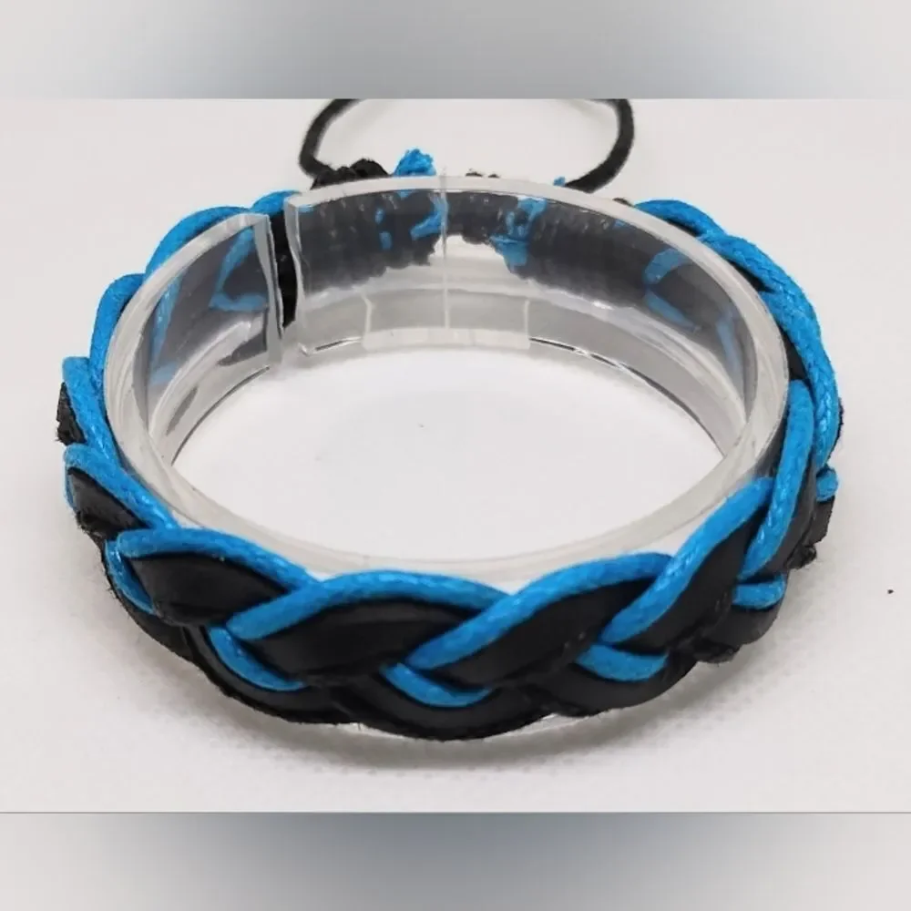 Men's bracelet leather‎ braided black new e86